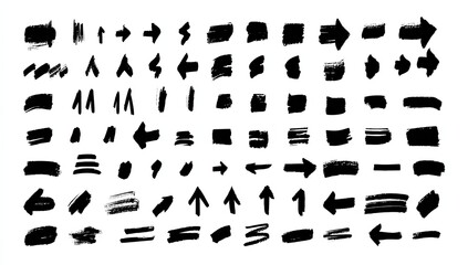 Collection of black paintbrush directional signs on white background