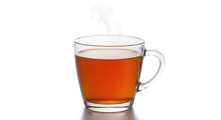 Steaming hot amber tea in a clear glass mug evokes warmth and comfort, perfect for cozy moments and refreshing breaks.