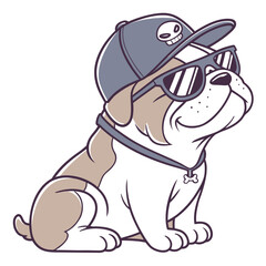 Stylish bulldog with cap and sunglasses isolated on white background, a trendy and cool design for adding a touch of urban flair to any project