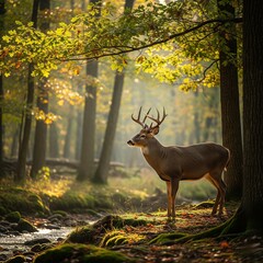 deer in the forest with green and beautiful trees