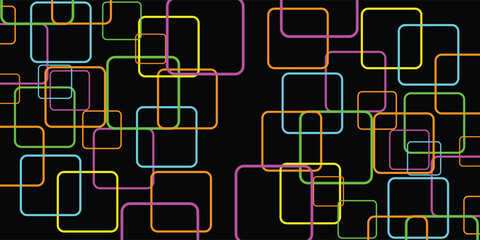 Colorful interconnected rounded squares arranged on a dark background creating a pattern.