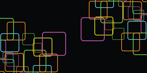 Abstract background with colorful rounded squares arranged on a black backdrop.