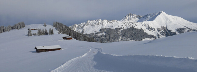 Gifer and Lauenehore on a winter day, Gstaad, Switzerland.