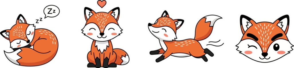 Charming cartoon foxes in stylish attire cute animal character designs for various applications vector
