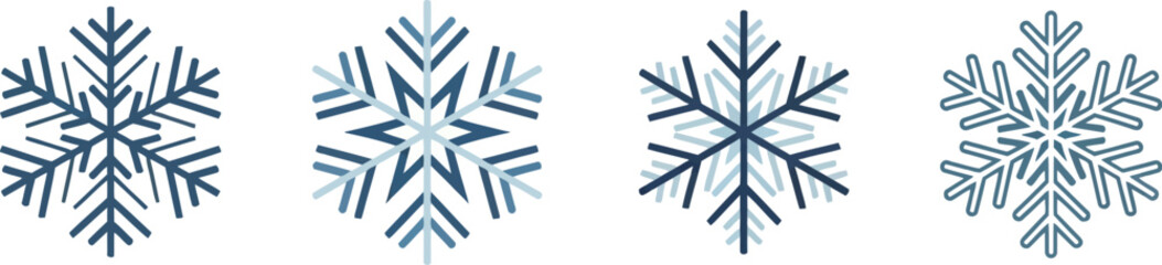 Four diverse snowflakes crystal winter pattern wintery cold ice snowfall decoration seasonal vector
