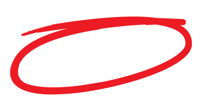 Hand-drawn red circles isolated on transparent background, marker pen highlight doodle shapes