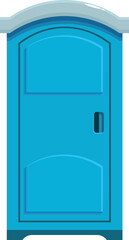 Light blue portable toilet with closed door isolated on white background