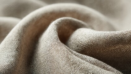 Close-up view of draped beige linen fabric, showcasing soft folds and texture
