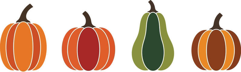 Four colorful autumn gourds lined up together featuring pumpkins squash and gourd varieties vector