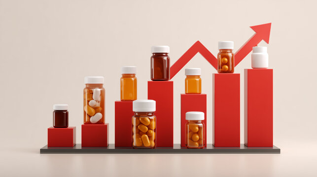 Rising Sales Chart with Medicine Bottles
