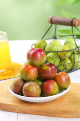 Fresh Red Green Plums in Bowl Healthy Fruit Kitchen Still Life Organic Produce