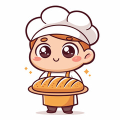 Depicting Create Bold Stroke Kawaii Baker Holding Bread Elegant Premium Digital Asset