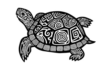 Fototapeta premium Tribal turtle with intricate patterns isolated on white background