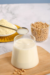 Soy Milk with Soybeans and Powder - Plant-Based Dairy Replacement for Healthy Breakfast