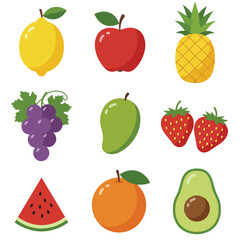 Assortment of Fresh and Vibrant Cartoon Fruits.