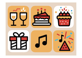 Minimal Flat Party Icon Collection with Bold Line Style for Celebration and Event Design