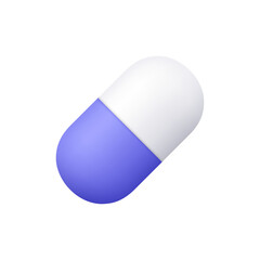 Purple and white capsule medical pill. Healthcare, medicine and pharmacy concept. 3d vector icon. Cartoon minimal style.