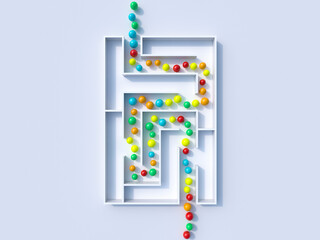 Colorful balls in maze symbolizing teamwork and strategic problem solving
