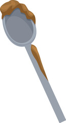 Metal spoon covered with leftover food, emphasizing poor dishwashing or the remnants of a delicious meal