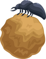 Dung beetle pushing its dung ball, an insect known for its ability to roll dung into spheres