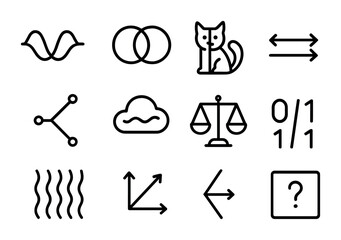 Quantum State Icons. Outline icon set of Superposition states: double wave, overlapping circles, Schrodinger
