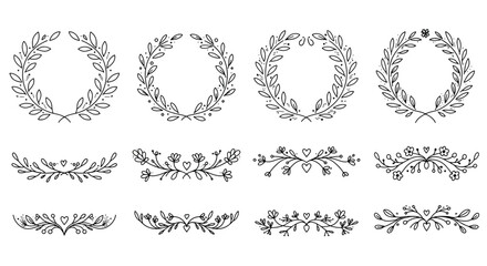Elegant HandDrawn Botanical Wreath and Divider Designs. © NFS Studio