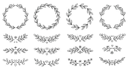 Obraz premium Elegant HandDrawn Floral Wreath and Border Collection.