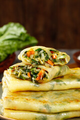 Fresh Vegetable Spring Rolls with Leek and Carrots - Healthy Handmade Asian Appetizer