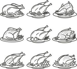 Hand Drown Thanksgiving Turkey Vector illustration Silhouette 