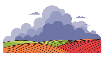 Obraz premium Colorful patterned fields with large clouds above