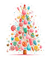 New Year's tree made of lollipops, candies, and sweets postcard