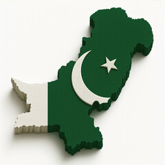 Pakistan 3D Map with Pakistan National Flag Design on White Background
