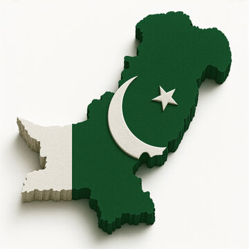 Pakistan 3D Map with Pakistan National Flag Design on White Background