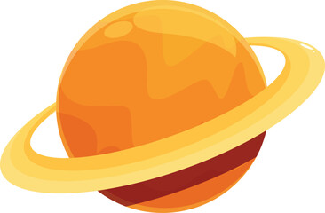 Cartoon saturn planet is rotating with asteroid rings in the solar system