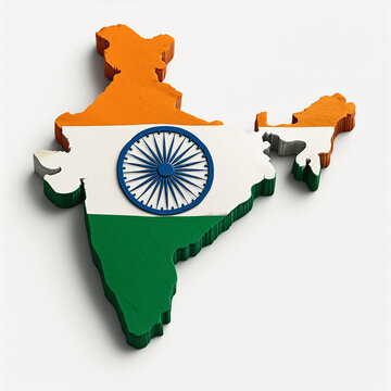 india map with flag or 3d india map with indian flag colors