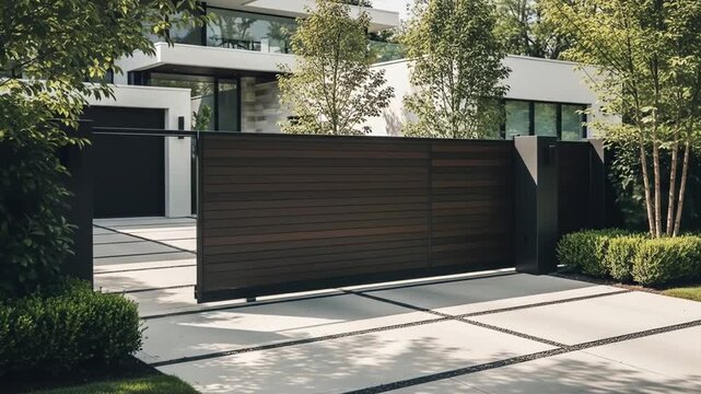 General People & Lifestyle Modern Automated Sliding Gate at Luxury Residential Property