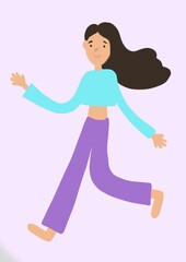 Running girl, linear style postcard