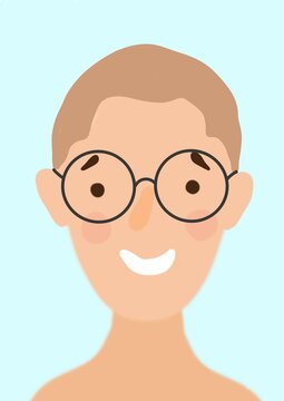 guy face with glasses smiling simple illustration