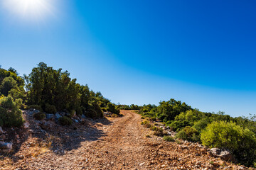 Trail run for trail running on hikind path, taken on Lycian way in Turkey, with no people