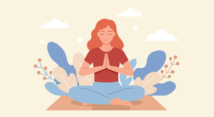 Woman Meditating Peaceful Yoga Pose Outdoors.