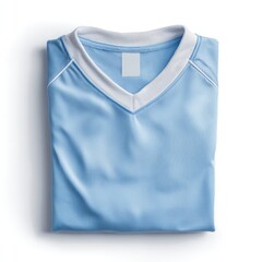 Light blue sports jersey, folded, on white background