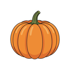 Cartoon Illustration of a Round Orange Pumpkin with Stem