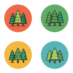 Forest icons Evergreen trees in colored circles