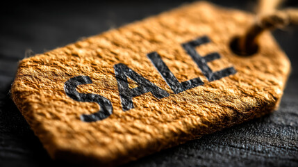 Fototapeta premium Natural craft fabric sale tag close up for shop advertising and promotion
