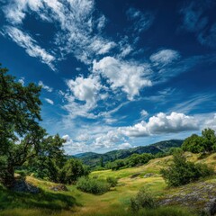 Naklejka premium fresh blue sky above green landscape