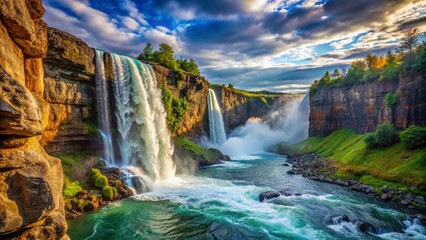 Majestic Waterfall Cascading Down Rocky Cliff - Science of Water Erosion