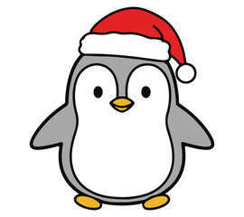 Adorable Cartoon Penguin Wearing a Festive Red and White Holiday Hat