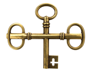 Classic Antique Gold Key with Curved Bow Handle on Rustic Texture Finish