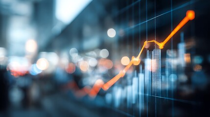 Abstract financial growth chart overlayed on a blurred cityscape at night