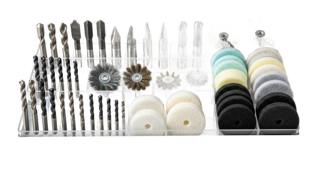 Assortment of drill bits and polishing tools